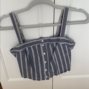 Adorable blue and white striped button crop top